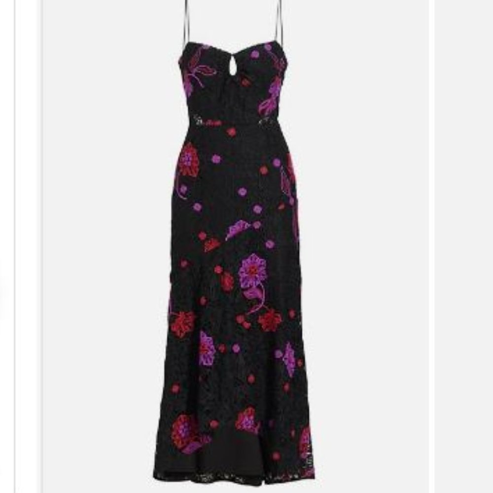 Monique Lhuillier High-Low Floral-Lace Midi-Dress - NEW WITH TAGS